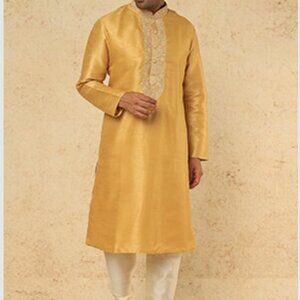 Formal Gold Embroidered Desi Kurta For Men